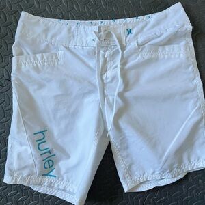 Hurley White Surf Shorts with Teal Logo